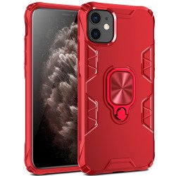 Ultimate Shockproof 360 Ring Stand Case with Magnetic Metal Plate for iPhone 11 6.1 (Red)